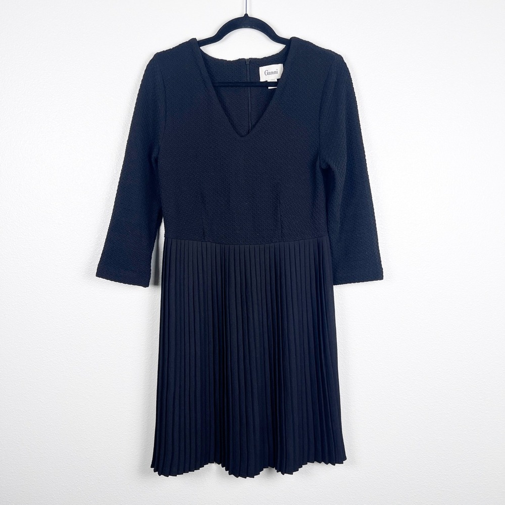 Anthropologie Ganni Women's Pleated‎ A Line Dress Black Sz M